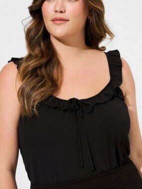 NWT TORRID Black Crinkle Gauze Ruffle Tie Front Tank Top – Sz 2X (18-20)
